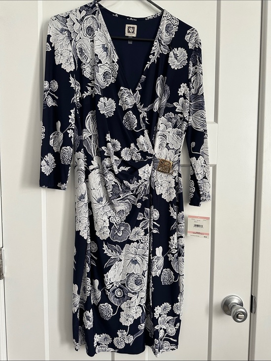 Anne Klein Dresses & Skirts - Ann Klein Navy & White Floral Faux Wrap Dress